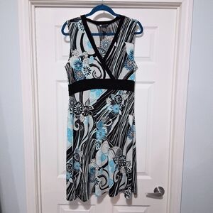 Carole Little Floral Criss Cross Dress Boho Pattern XL With Stretch
